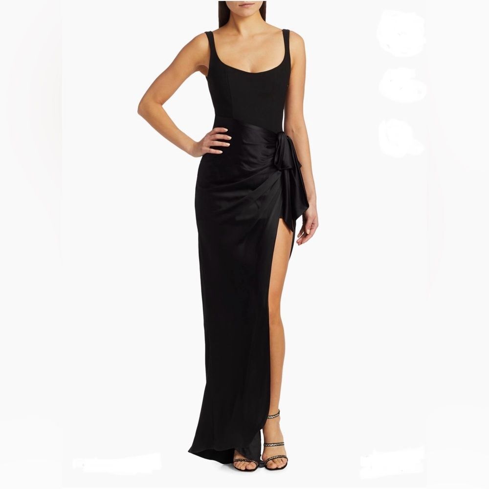 Cinq à Sept Women’s Size 0 Black Marian Satin Draped Dress Gown Retail $695